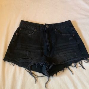 Garage distressed black denim shorts